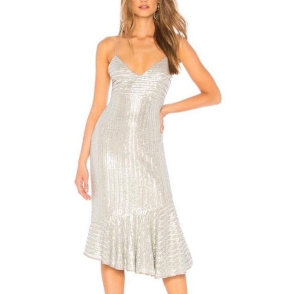 Saylor Peggie Metallic Silver Sequin Dress - S